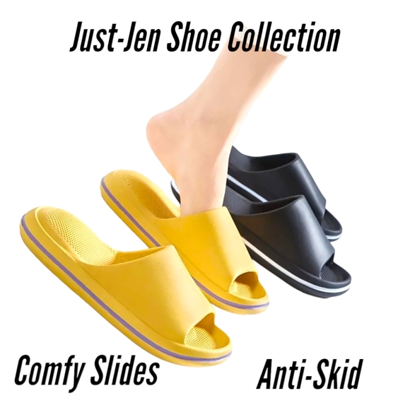 Women's Beautiful Black with White Trimming Open Toe Sandal EVA Slides NWT - Picture 3 of 10